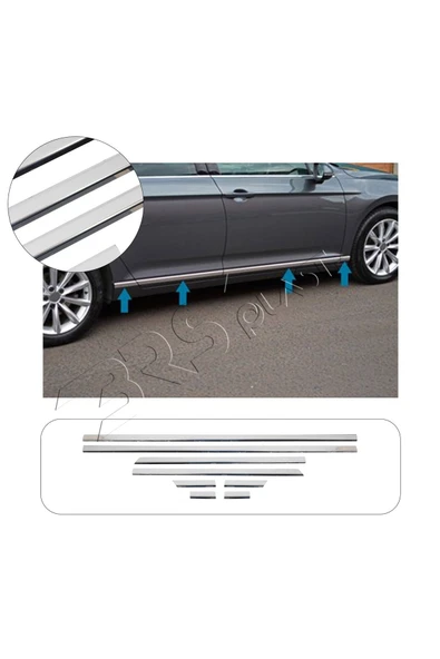 ServetDizaynOto  Volkswagen Passat B8 Uyumlu 2015-2019 Krom Yan Kapı Çıtası 8 Parça Paslanmaz Çelik ürün görseli 1