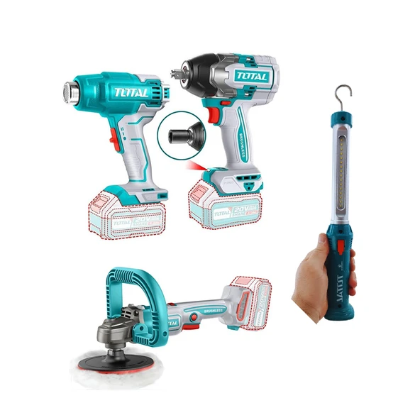 Total 4'lü Set 20 V 4.0 Ah Batarya Polisaj Makine Vidalama Somun Sökme Sıcak Hava Tabanca El Feneri ürün görseli