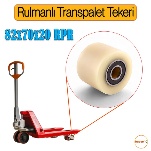 82x70x20 mm Transpalet Tekeri RPR Rulmanlı Bilyalı Beyaz Tekerlek Palet Taşıma Arabası Tekeri - Resim 3