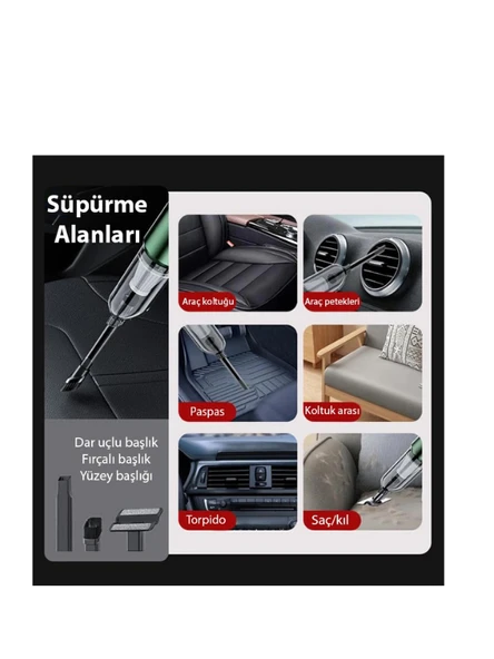 16000pa Güçlü Portatif 3 Kademeli Tasinabilir Vakumlu Kablosuz Üflemeli Mini Araç Süpürgesi - 6