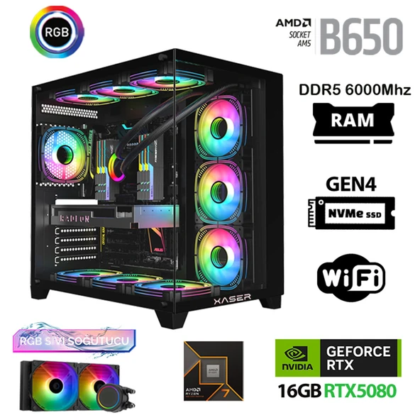 Xaser Velox x210 Ryzen 7 9700x 32GB DDR5 Ram 1TB M.2 NVMe SSD 16GB RTX5080 Masaüstü Oyuncu Bilgisayarı ürün görseli