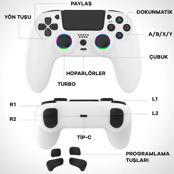 PS-4 Oyun Kumandası PS-4/Slim/Pro/PC İle Uyumlu Dokunmatik Panel/RGB-LED/EXT/Audio Jakı - 2
