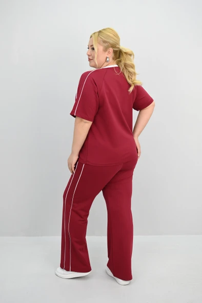 Kadın Büyük Beden Kısa Kollu Nakış İşleme Detaylı Bol Paça Eşofman Takımı 8191-25 - 12