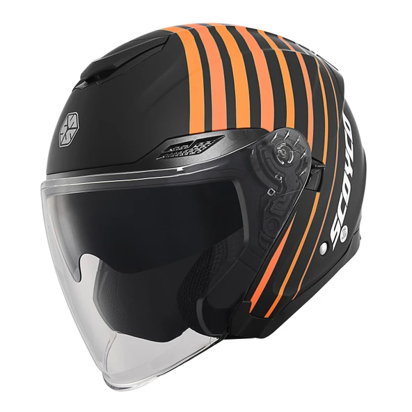 SCOYCO OF-669 TRUCK MAT SİYAH-TURUNCU YARIM KASK (GÜNEŞ VİZÖRLÜ) - Resim 6