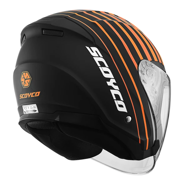 SCOYCO OF-669 TRUCK MAT SİYAH-TURUNCU YARIM KASK (GÜNEŞ VİZÖRLÜ) - Resim 5