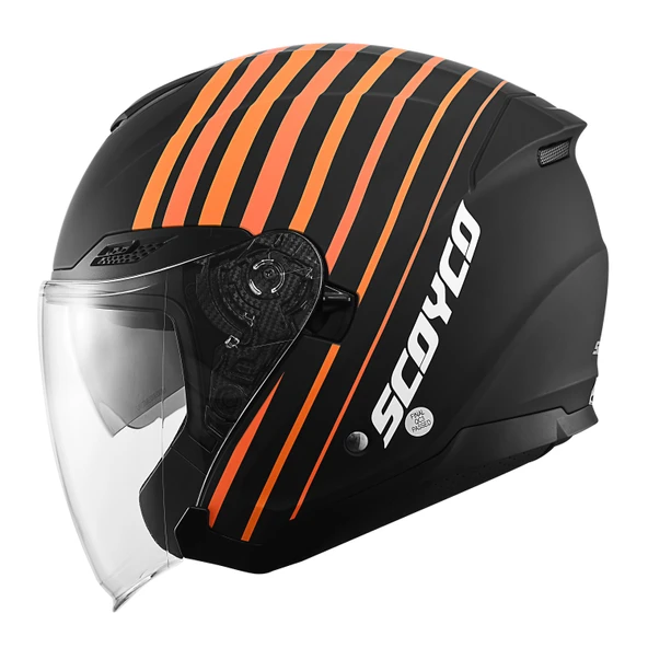 SCOYCO OF-669 TRUCK MAT SİYAH-TURUNCU YARIM KASK (GÜNEŞ VİZÖRLÜ) ürün görseli