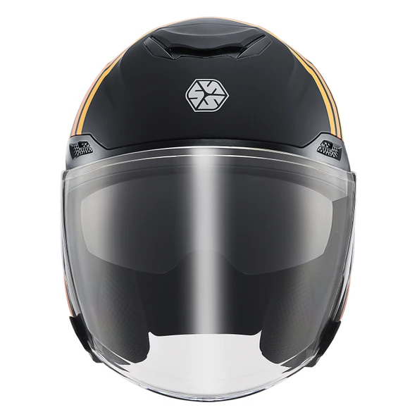 SCOYCO OF-669 TRUCK MAT SİYAH-TURUNCU YARIM KASK (GÜNEŞ VİZÖRLÜ) - Resim 4