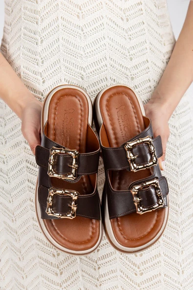 Çift Bantlı Tokalı Kadın Terlik - Resim 2