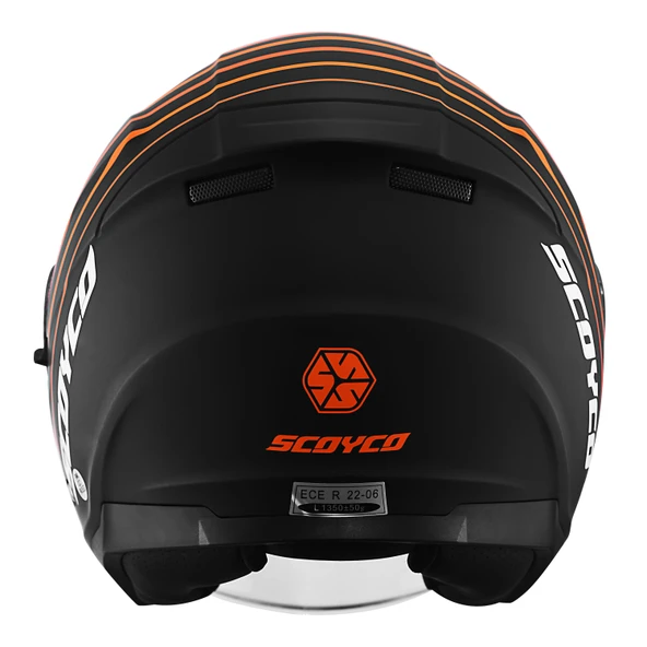 SCOYCO OF-669 TRUCK MAT SİYAH-TURUNCU YARIM KASK (GÜNEŞ VİZÖRLÜ) - Resim 3