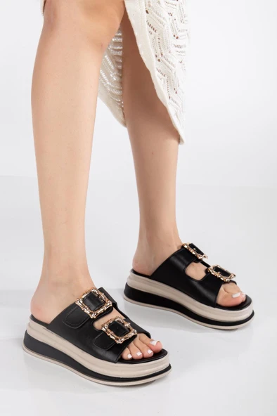 Çift Bantlı Tokalı Kadın Terlik - Resim 7