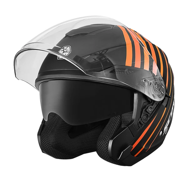 SCOYCO OF-669 TRUCK MAT SİYAH-TURUNCU YARIM KASK (GÜNEŞ VİZÖRLÜ) - Resim 2