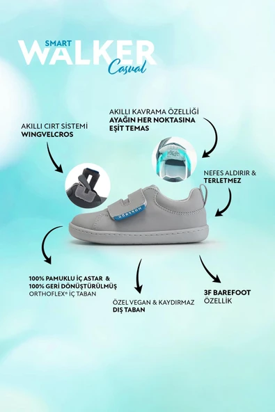 Smart Walker Casual Süper Mat Havalı Gri Barefoot Çocuk Ayakkabı - Resim 2