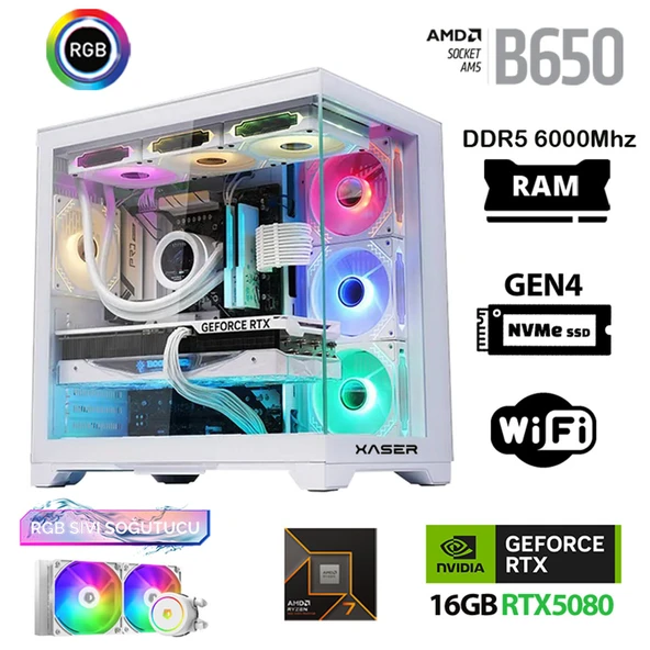 Xaser Velox x240 Ryzen 7 9700x 64GB DDR5 Ram 2TB M.2 NVMe SSD 16GB RTX5080 Masaüstü Oyuncu Bilgisayarı - 1