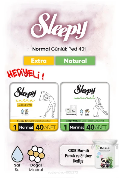 Sleepy Natural ve Extra Günlük Ped Normal 40'lı ve Rosie hediye ürün görseli