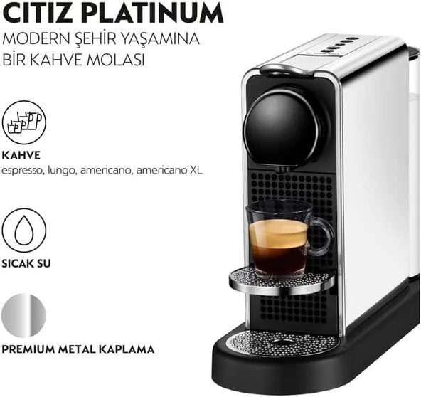 Nespresso C140 Citiz Kapsüllü Kahve Makinesi Platinium Titan - Resim 5