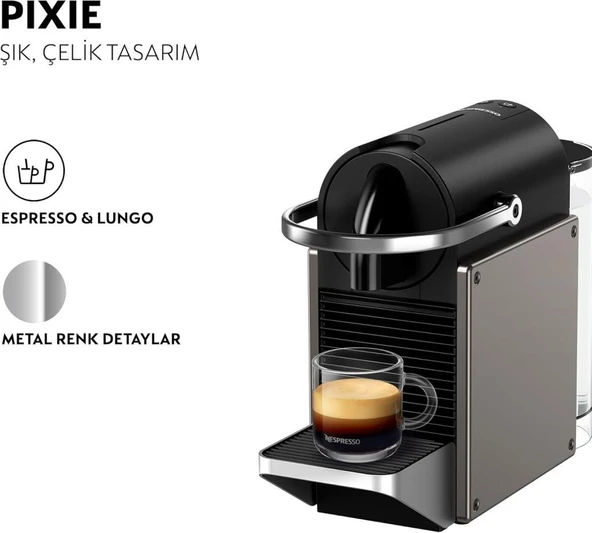 Nespresso C62 Pixie Kapsüllü Kahve Makinesi Titan - 4