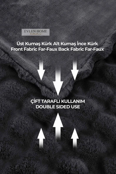 Kürk Yatak Örtüsü Çift Kişilik Dolgulu Peluş Yumuşak Çift Taraflı Yorgan 3 Parça Lory Kahve - 6