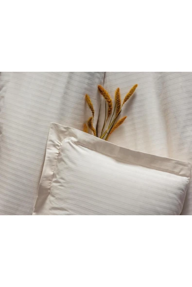Çift Kişilik Saten Nevresim Takımı Elegante Stripe Ekru ürün görseli