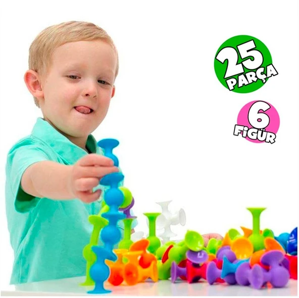 Renkli Vakumlu 25 Parça Slikonlu Vantuzlu Yapışkanlı Molekül’ Duyusal Algısal Motor Dikkat Gelişim - Resim 2