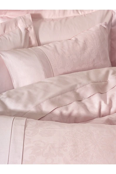 Jakarlı Saten Çift Kişilik Nevresim Takımı Jana Pudra - Resim 2