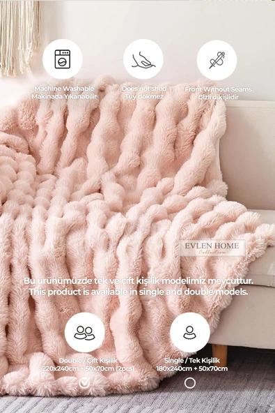 Kürk Yatak Örtüsü Çift Kişilik Dolgulu Peluş Yumuşak Çift Taraflı Yorgan 3 Parça Lory Kahve - 2