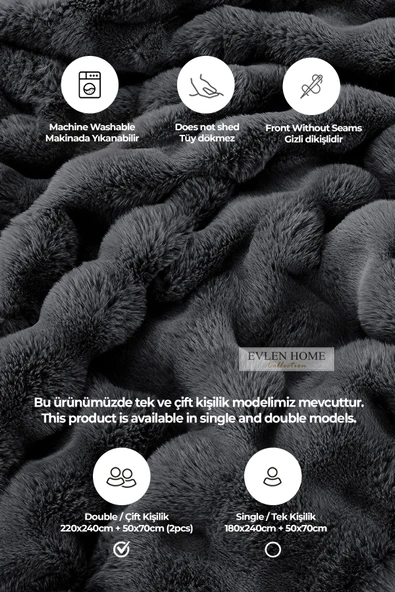 Kürk Yatak Örtüsü Çift Kişilik Dolgulu Peluş Yumuşak Çift Taraflı Yorgan 3 Parça Lory Kahve - 2