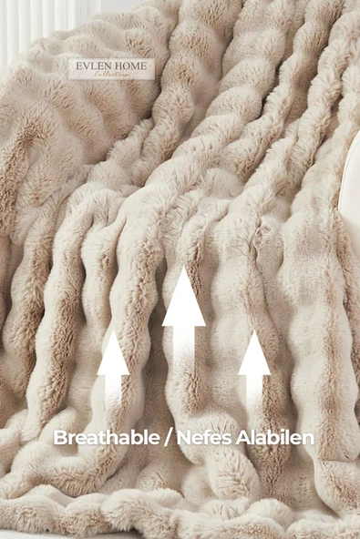 Kürk Yatak Örtüsü Çift Kişilik Dolgulu Peluş Yumuşak Çift Taraflı Yorgan 3 Parça Loria Kahve - 3