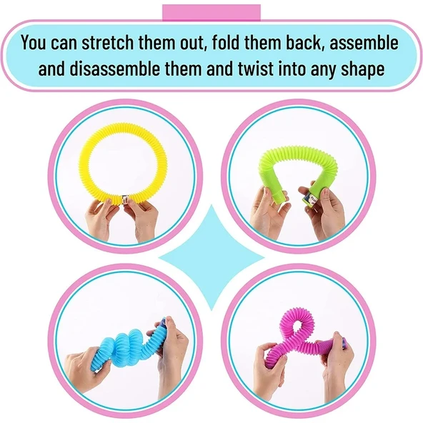 6'lı Pop Tubes Renkli Uzayan  Hortum Bükülebilir Aktivite Borusu’ Duyusal Algısal Motor Gelişim - Resim 4