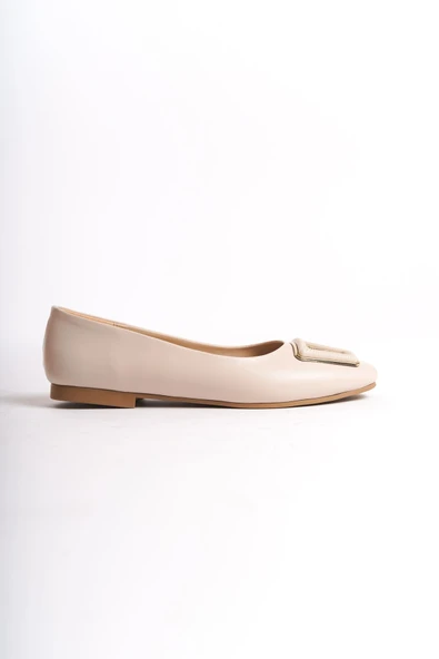 JET-KAYLEE Bağcıksız Ortopedik Rahat Taban Toka Detaylı Kadın Babet Ayakkabı  CKT - Krem - Resim 6