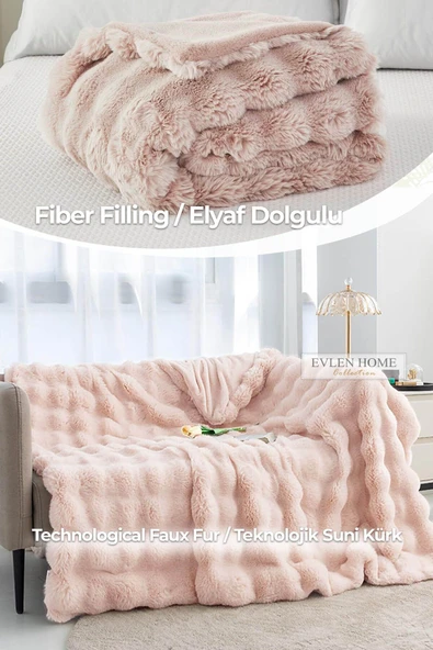 Kürk Yatak Örtüsü Çift Kişilik Dolgulu Peluş Yumuşak Çift Taraflı Yorgan 3 Parça Lory Kahve - 5