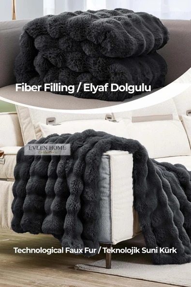 Kürk Yatak Örtüsü Çift Kişilik Dolgulu Peluş Yumuşak Çift Taraflı Yorgan 3 Parça Lory Kahve - 5