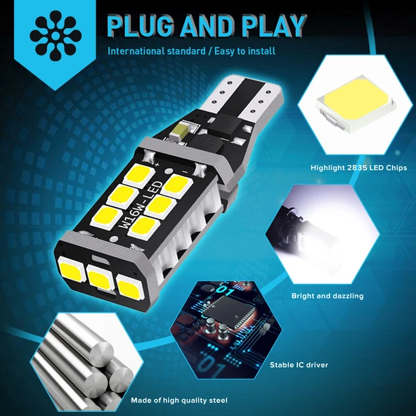 Space Led Ampul T15-15 SMD Canbuslı Beyaz 2'li Set 12V / LAAM631 - 1