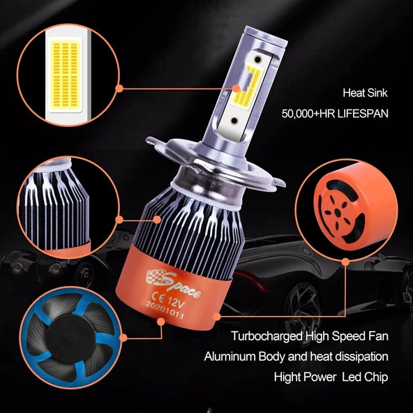 Space Led Far Ampulü Beyaz 48W 12V 8000LM H7 / LAAM90 - 6