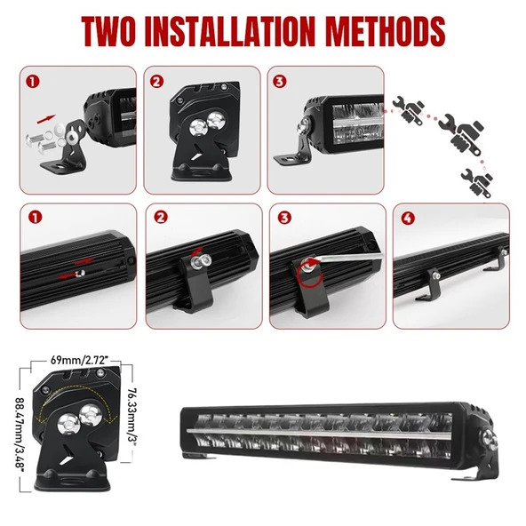 Space Offroad sis lambası 55,9 cm beyaz beyaz-sarı gündüz ledli 120w 12-36v adet / LASS361-1 - Resim 4