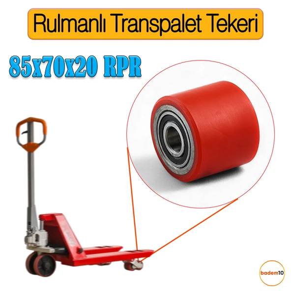 85x70x20 mm Transpalet Tekeri RPR Rulmanlı Bilyalı Kırmızı Tekerlek Palet Taşıma Arabası Tekeri - Resim 3