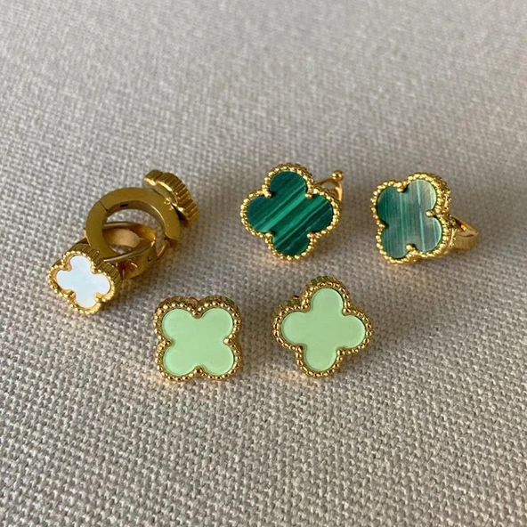 Yonca Üçlü Gold Çelik Kombin Küpe ürün görseli 1