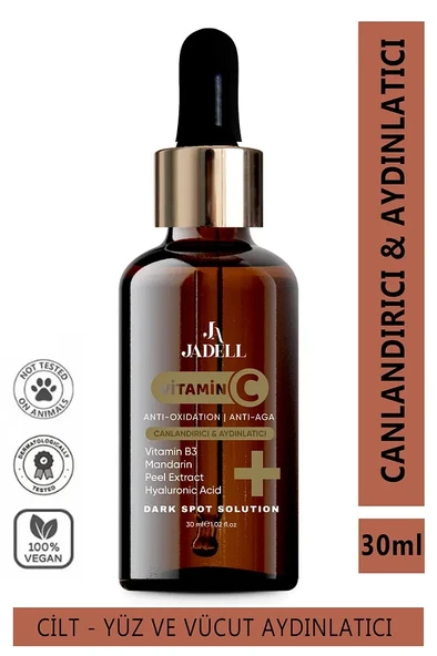 JADELL Vitamin C Hyaluronic Acid Canlandırıcı Ton Eşitleyici Cilt, Yüz ve Vücut Aydınlatıcı Vegan Yaşlanma Karşıtı Serum 30 ml