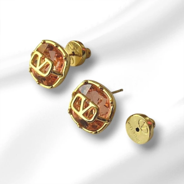 Pembe Taşlı Gold Çelik Küpe - 2