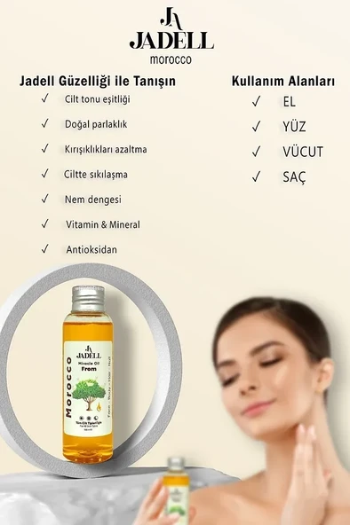 JADELL Besleyici, Arındırıcı Nemlendirici Tüm Cilt Ve Saç Tipleri Için Vegan Doğal Arındıcı Mucizevi Morocco Miracle Yağ 100 ml - 4