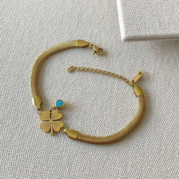 İtalyan Yonca Bileklik Kolye Çelik Set - Resim 2