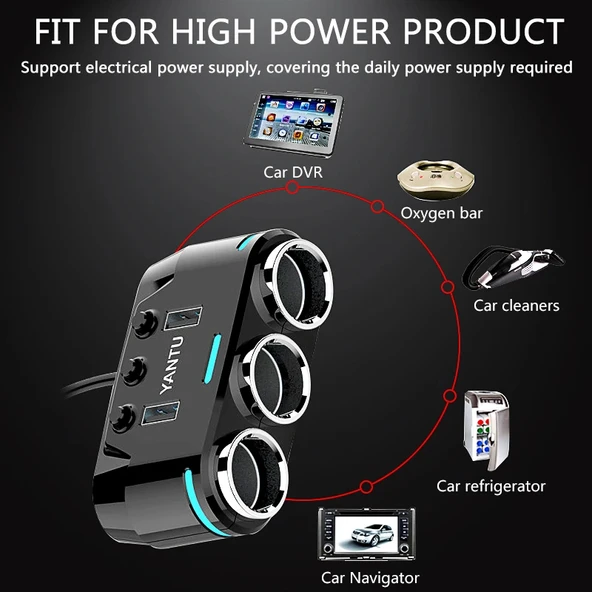 3'lü çakmak soketi 12V-24V 10A / ICCA114 - Resim 3