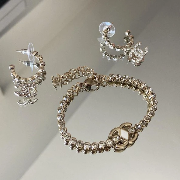 Zirkon Taşlı Gold Çelik Set ürün görseli 1