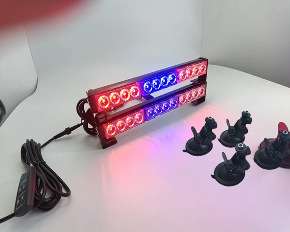 21 fonksiyonlu çakar lamba kırmızı mavi 2'li set vantuzlu kumandalı 12-36v  72W / LAPA210 - Resim 4