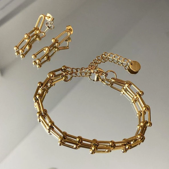 Trend Bileklik Küpe Çelik Set ürün görseli