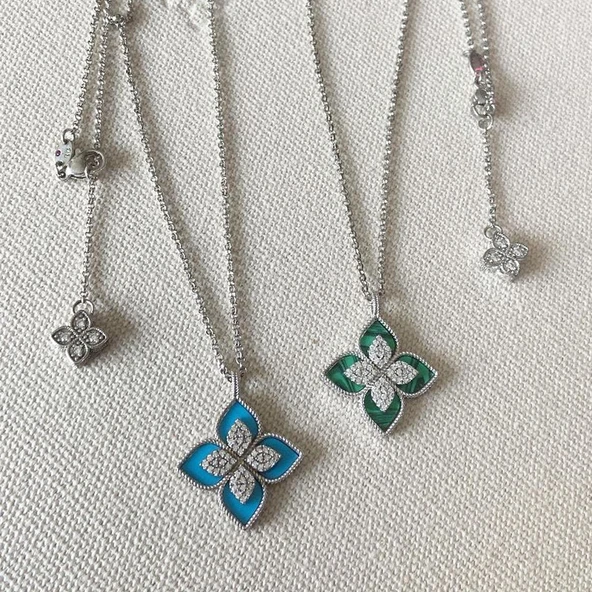 Yonca Mineli İkili Çelik Kolye ürün görseli 1