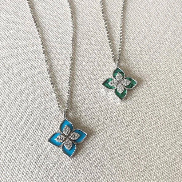 Yonca Mineli İkili Çelik Kolye - Resim 4