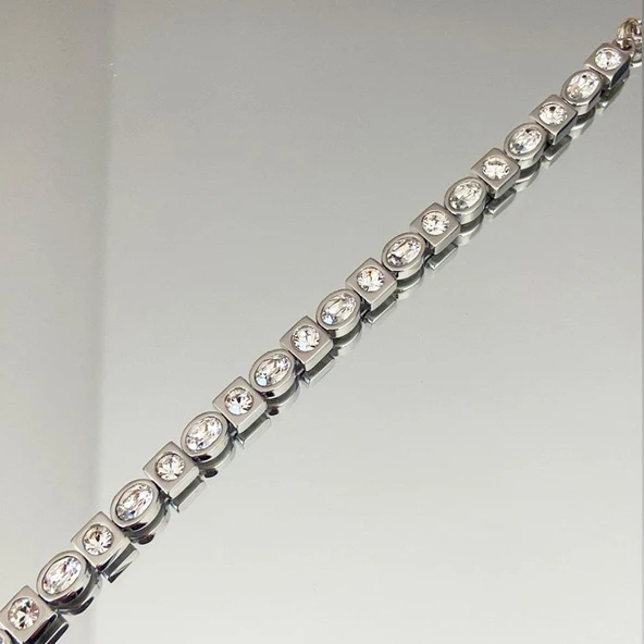 Zirkon Taşlı Kare Çelik Bileklik - Resim 3