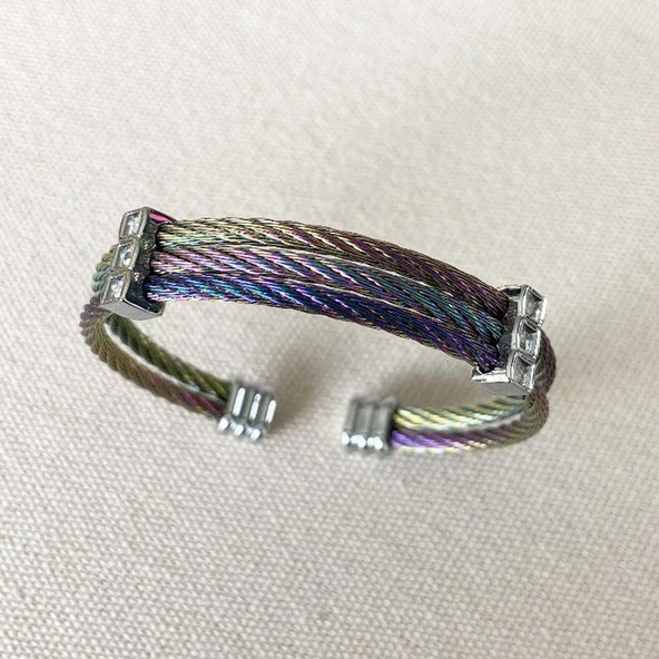 Renkli Hasır Çelik Kelepçe Küpe Set - Resim 3