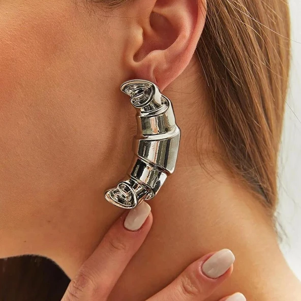 Kruvasan Çelik Küpe - Resim 4