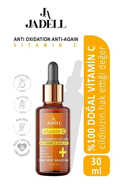 JADELL Vitamin C Hyaluronic Acid Canlandırıcı Ton Eşitleyici Cilt, Yüz ve Vücut Aydınlatıcı Vegan Yaşlanma Karşıtı Serum 30 ml - 7